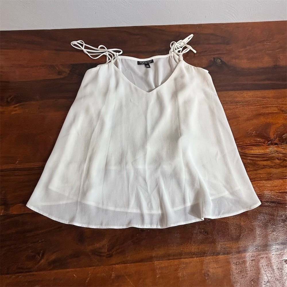Topshop White Double Spaghetti Strap‎ V-Neck Layered Camisole Top US 4 13A07LIVR